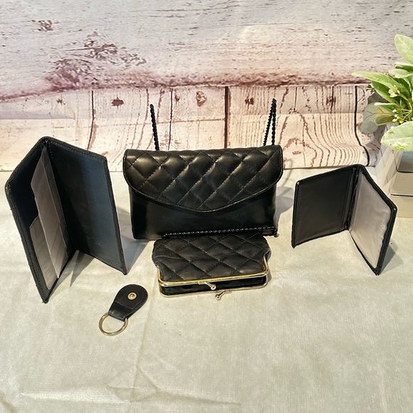 5 Piece Black Faux Leather Pouch Card Picture Wallet Key Holder set - Picture 3 of 9